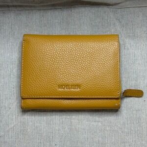 MICHEL KLEIN Bifold Wallet Mustard Yellow Snap Closure Zip Coin Card Holder 5.5"